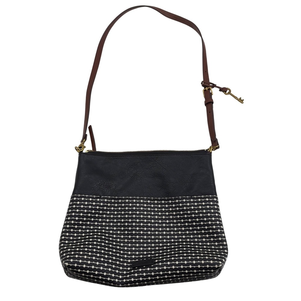 Fossil Fiona Black Printed Adjustable Crossbody‎ Purse Leather